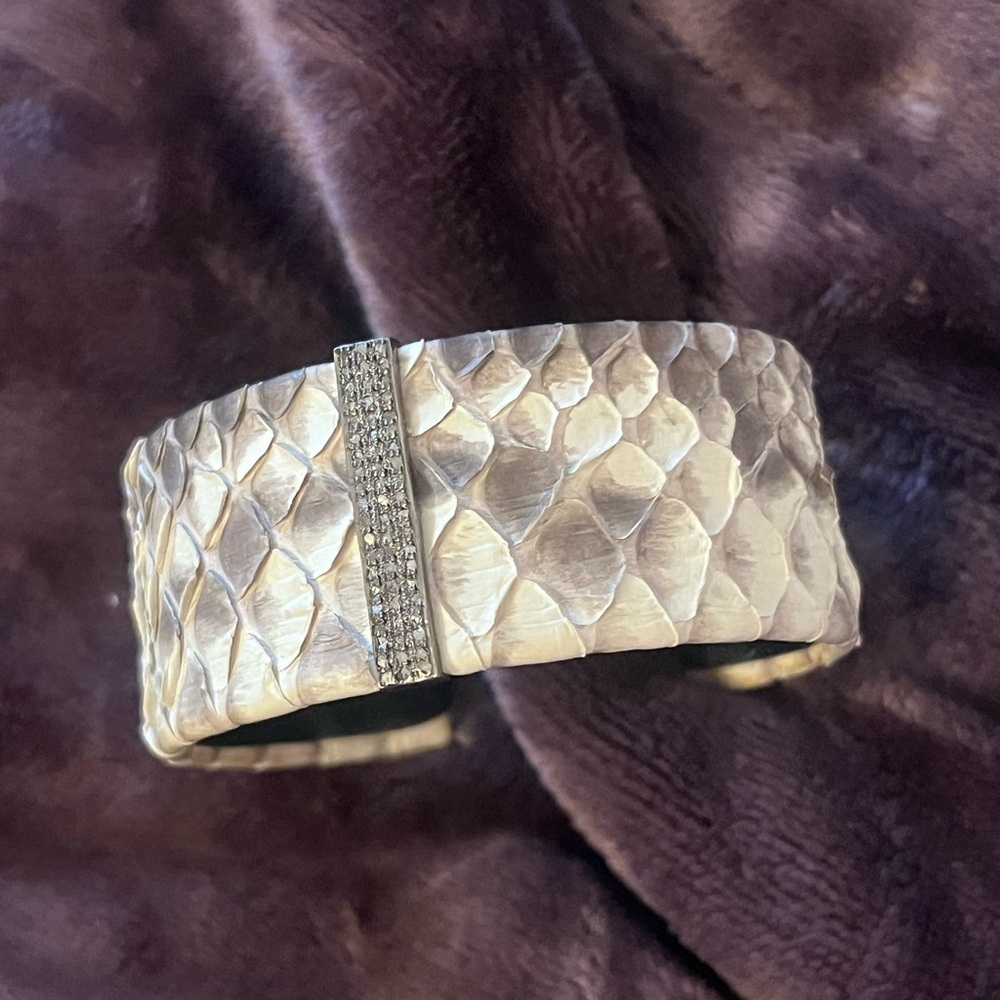 Snake skin Silver Cuff Bracelet with diamonds